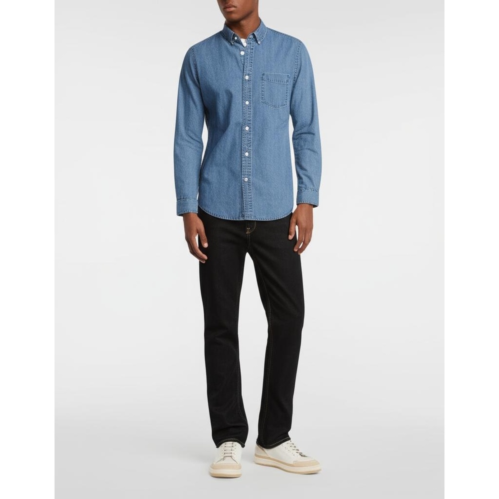 Express Mens Blue Single Chest Pocket Denim Button-Up Shirt Size Small